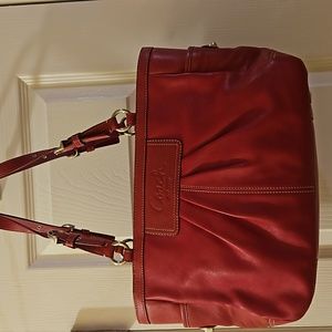 VINTAGE COACH RED LEATHER DOUBLE HANDLE TOTE SHOULDER BAG
